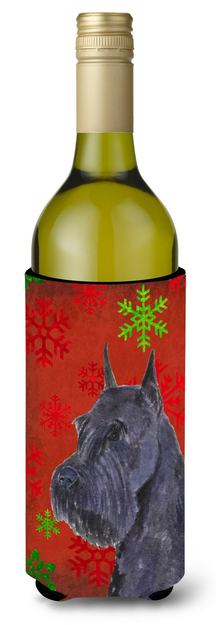 Schnauzer Red and Green Snowflakes Holiday Christmas Wine Bottle Beverage Insulator by Caroline's Treasures
