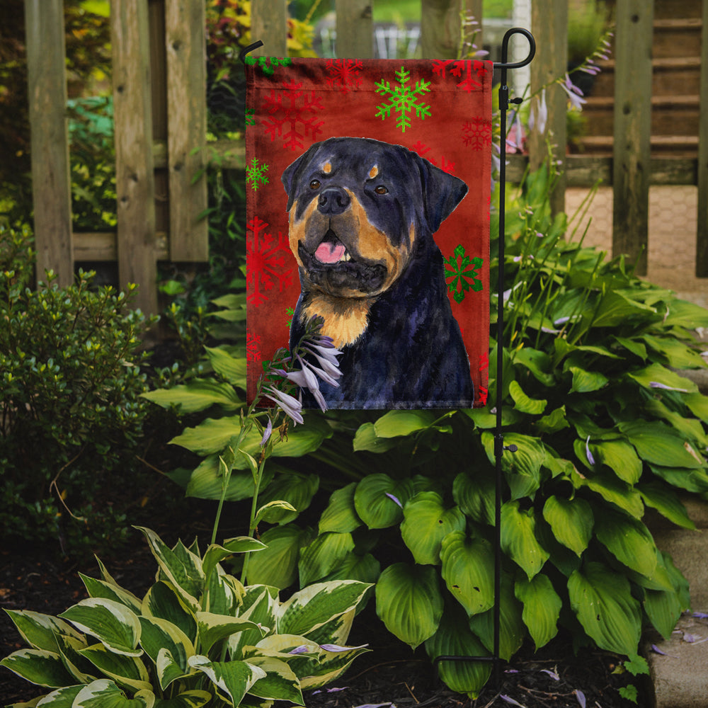 Rottweiler Red and Green Snowflakes Holiday Christmas Flag Garden Size