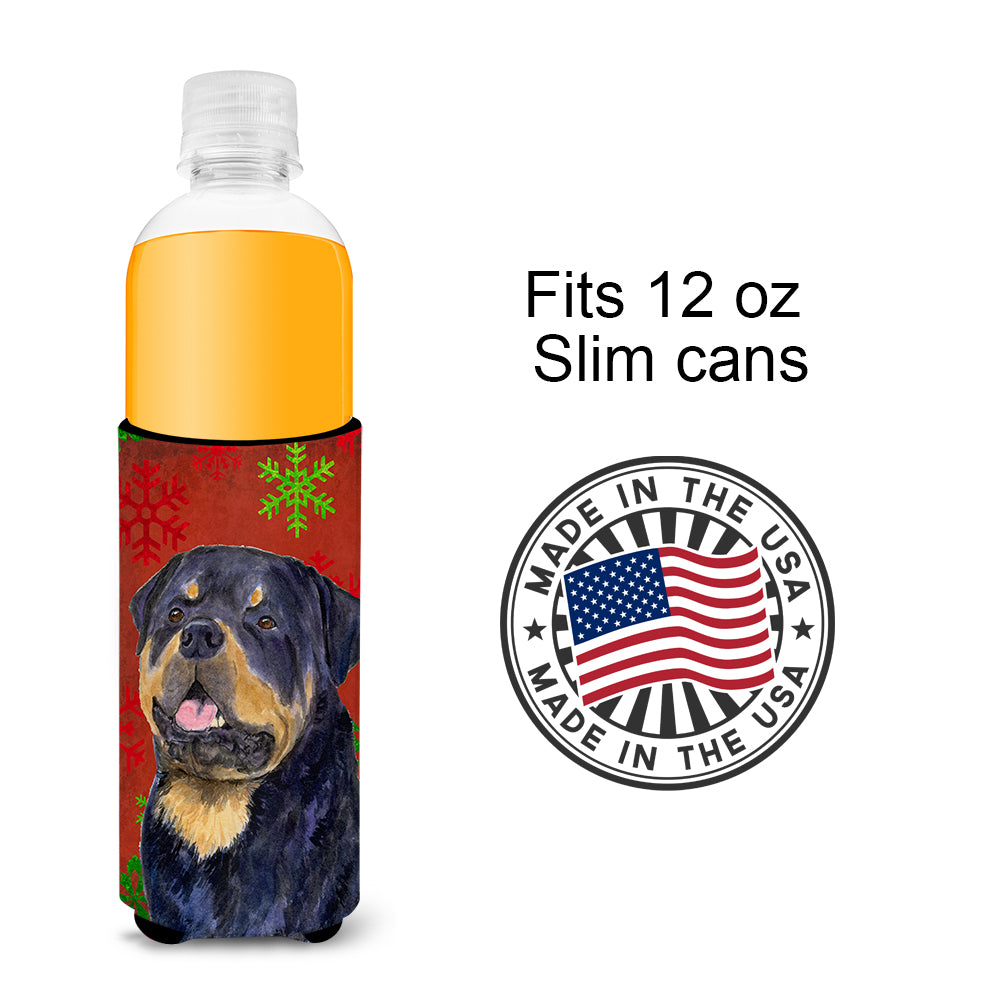 Rottweiler Red and Green Snowflakes Holiday Christmas Ultra Beverage Insulators for slim cans SS4731MUK