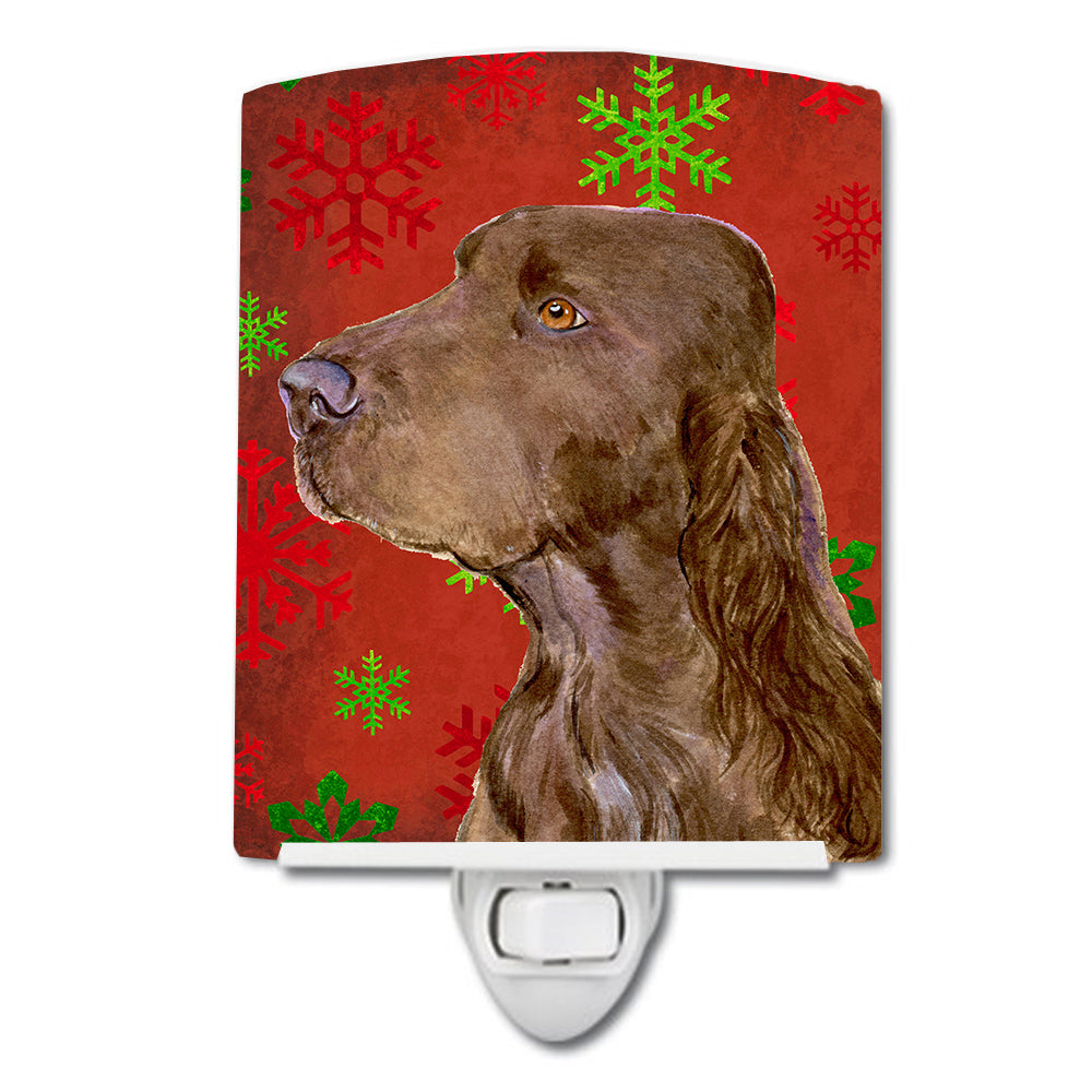Field Spaniel Red and Green Snowflakes Holiday Christmas Ceramic Night Light SS4732CNL - the-store.com