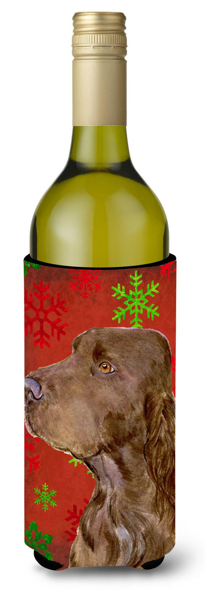 Field Spaniel Red and Green Snowflakes Holiday Christmas Wine Bottle Beverage Insulator by Caroline's Treasures