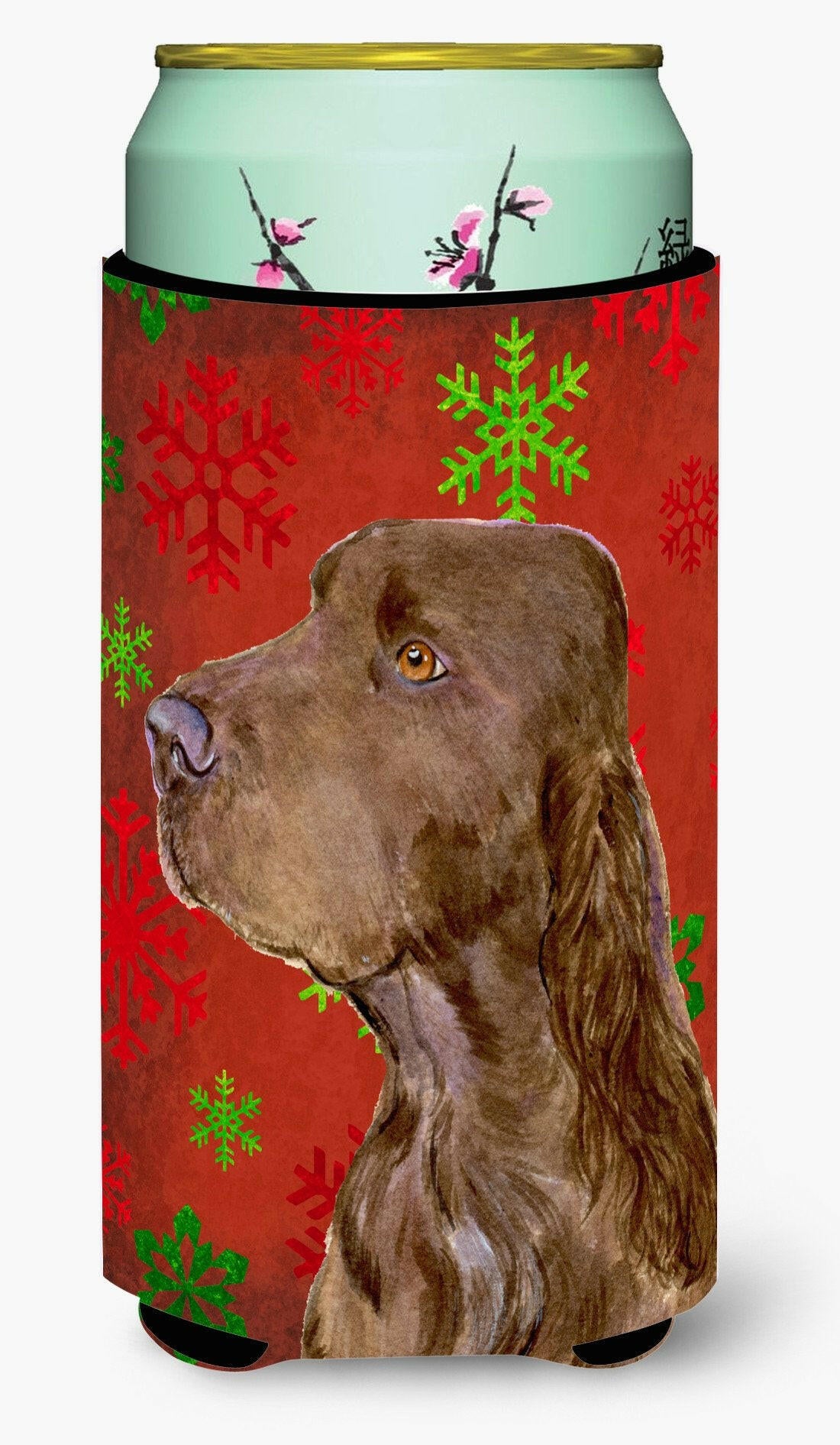 Field Spaniel Red and Green Snowflakes Holiday Christmas  Tall Boy Beverage Insulator by Caroline&#39;s Treasures
