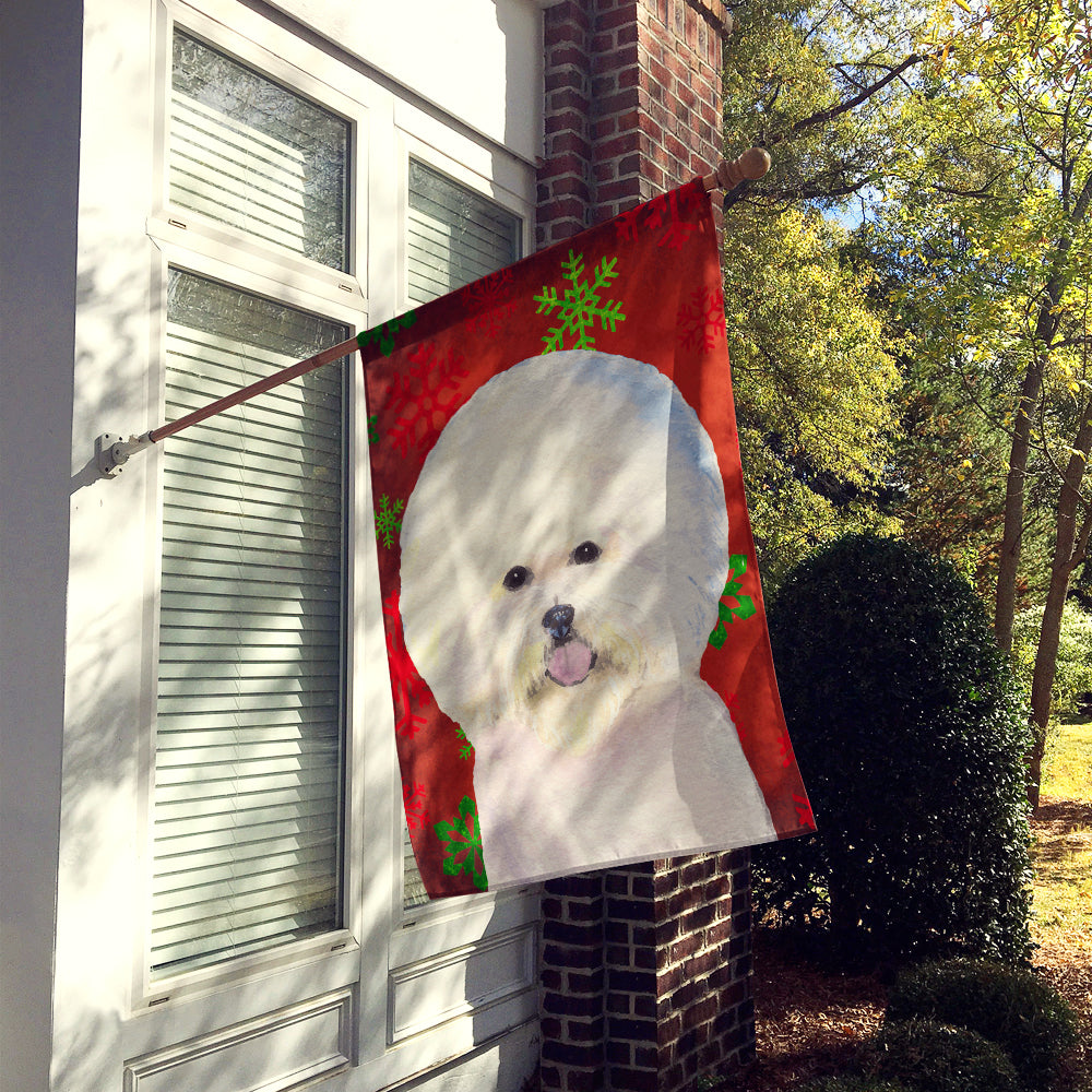 Bichon Frise Red and Green Snowflakes Holiday Christmas Flag Canvas House Size