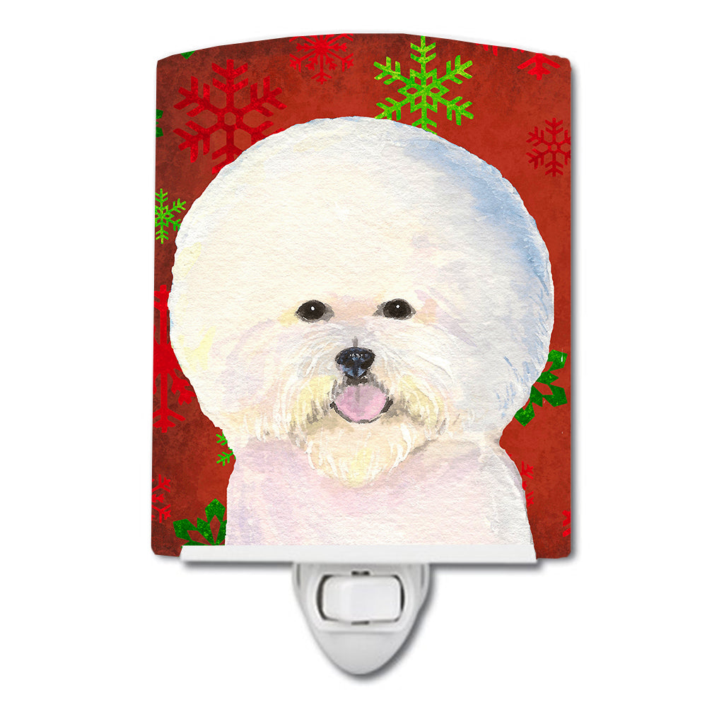 Bichon Frise Red and Green Snowflakes Holiday Christmas Ceramic Night Light SS4733CNL - the-store.com