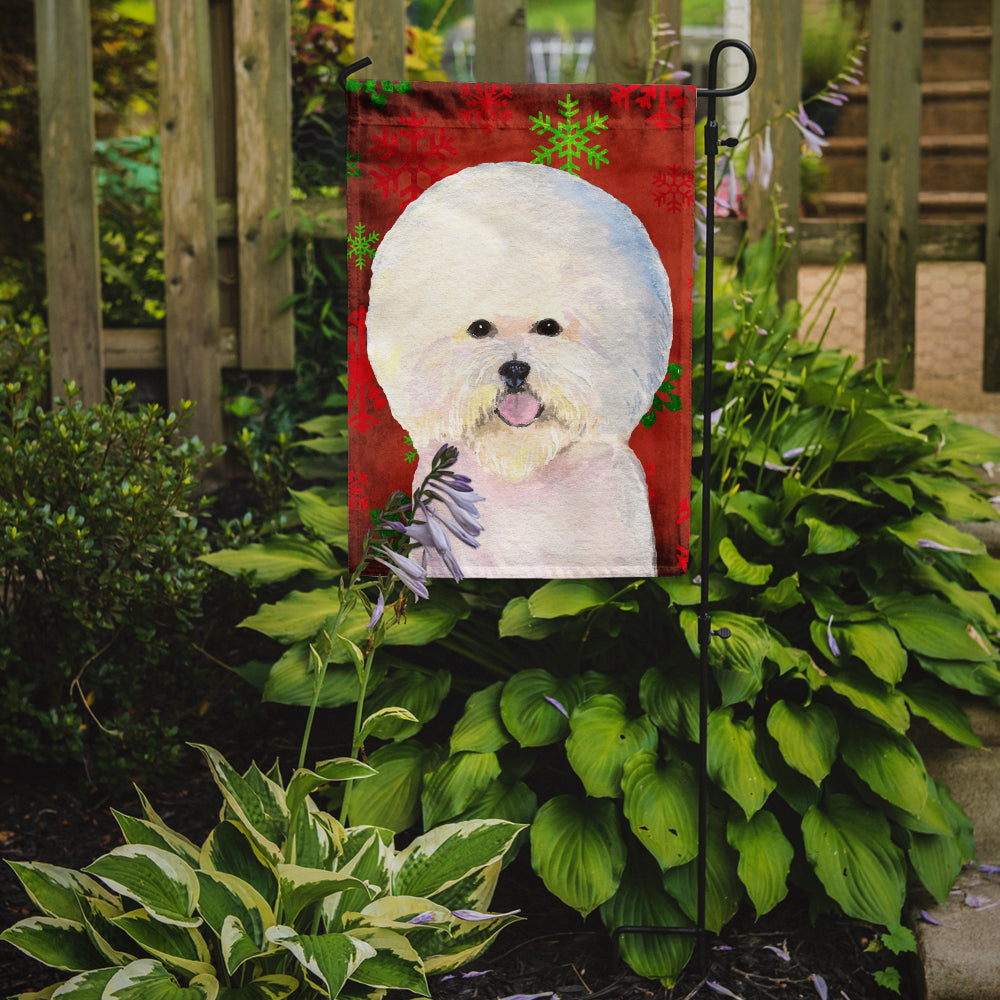 Bichon Frise Red and Green Snowflakes Holiday Christmas Flag Garden Size