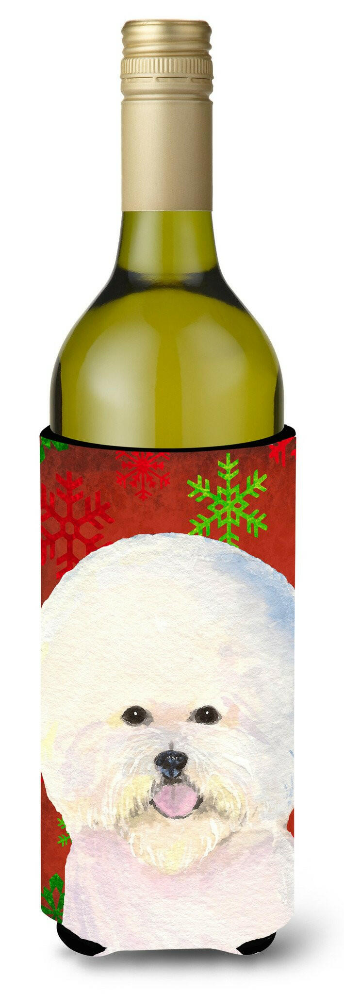 Bichon Frise Red and Green Snowflakes Holiday Christmas Wine Bottle Beverage Insulator by Caroline's Treasures