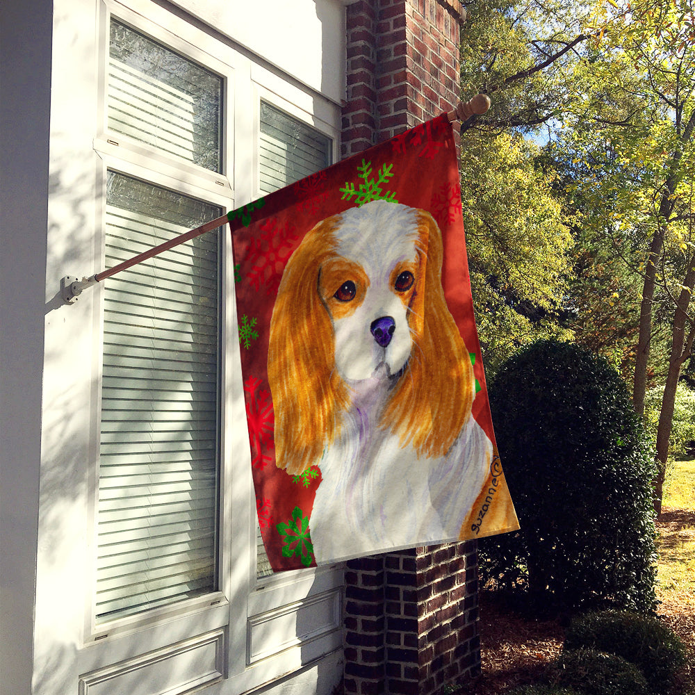 Cavalier Spaniel Red  Green Snowflakes Holiday Christmas Flag Canvas House Size  the-store.com.