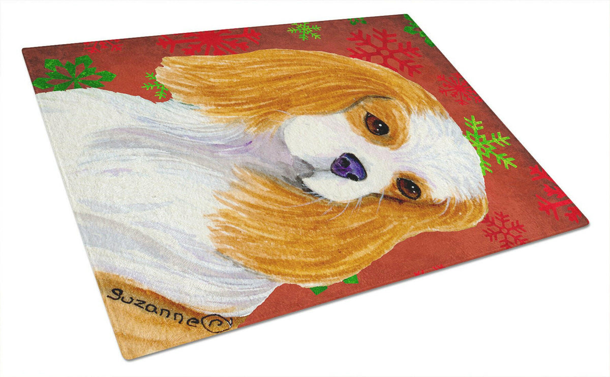 Cavalier Spaniel Red and Green Snowflakes Christmas Glass Cutting Board Large by Caroline&#39;s Treasures