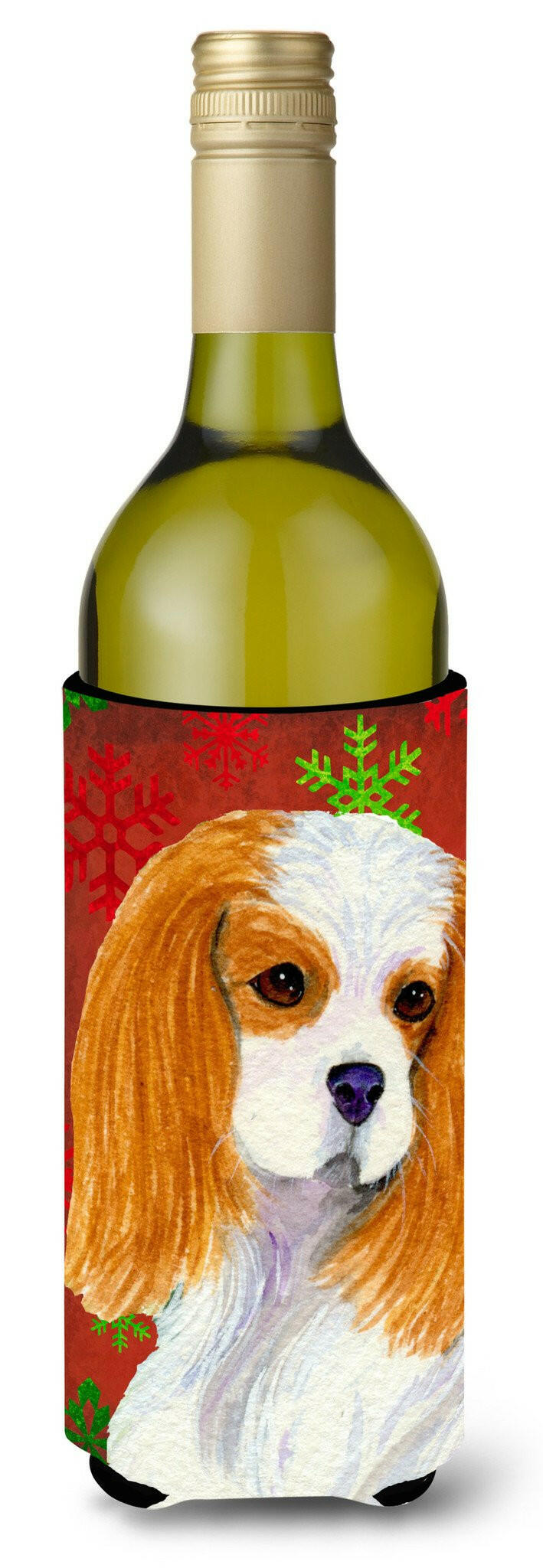 Cavalier Spaniel Red and Green Snowflakes Holiday Christmas Wine Bottle Beverage Insulator by Caroline's Treasures