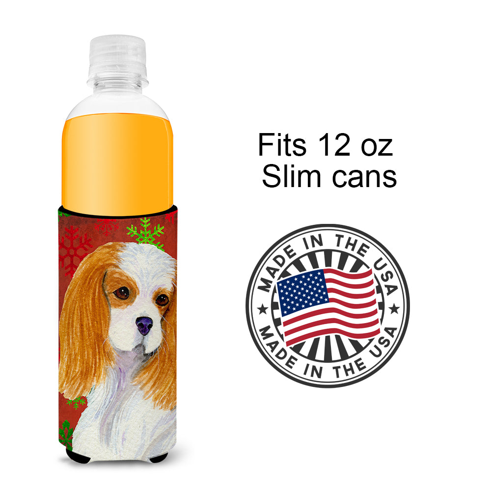 Cavalier Spaniel Red and Green Snowflakes Holiday Christmas Ultra Beverage Insulators for slim cans SS4734MUK.