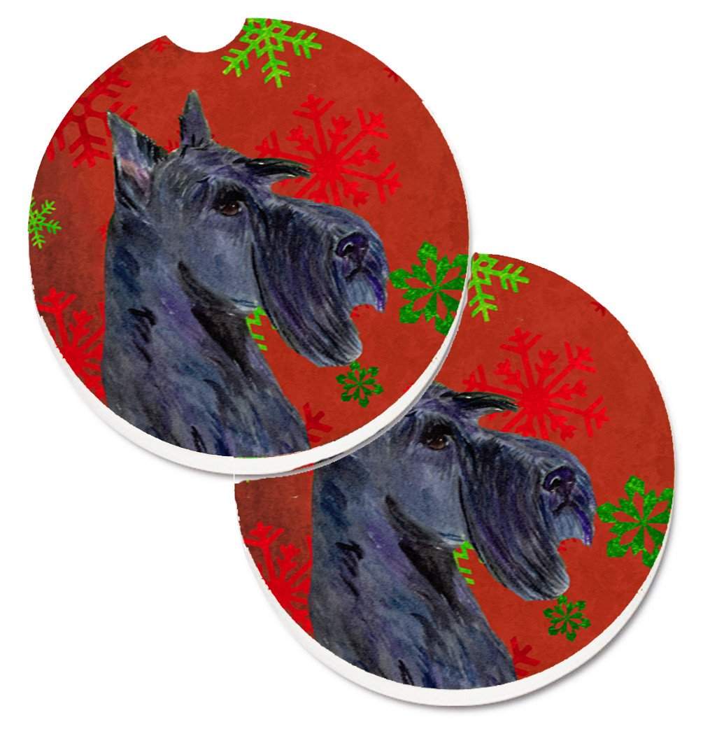 Scottish Terrier Red and Green Snowflakes Holiday Christmas Set of 2 Cup Holder Car Coasters SS4736CARC by Caroline&#39;s Treasures