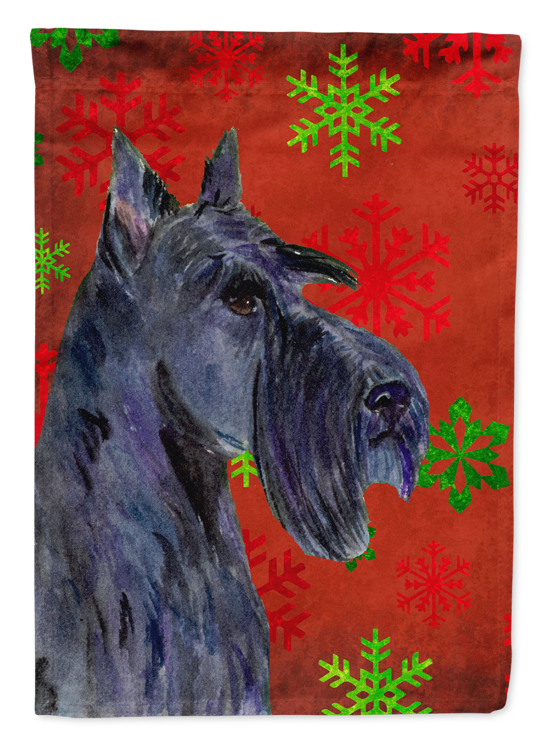 Scottish Terrier Red and Green Snowflakes Holiday Christmas Flag Garden Size.