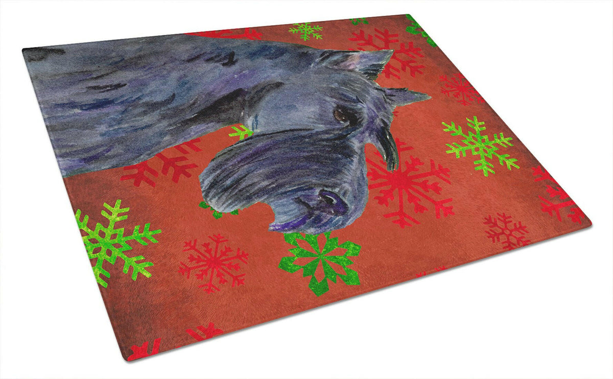 Scottish Terrier Red and Green Snowflakes Christmas Glass Cutting Board Large by Caroline&#39;s Treasures