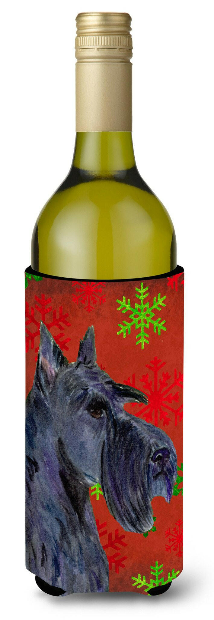 Scottish Terrier Red and Green Snowflakes Holiday Christmas Wine Bottle Beverage Insulator by Caroline's Treasures