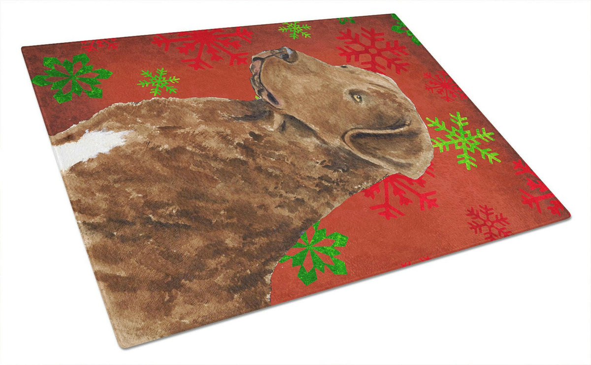 Chesapeake Bay Retriever Red Snowflakes Christmas Glass Cutting Board Large by Caroline&#39;s Treasures
