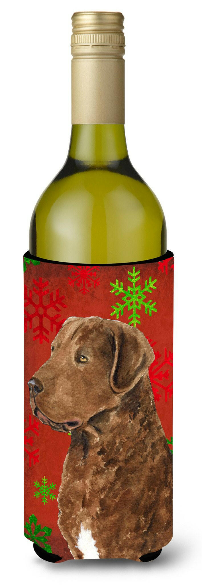 Chesapeake Bay Retriever Red Snowflakes Holiday Christmas Wine Bottle Beverage Insulator by Caroline&#39;s Treasures
