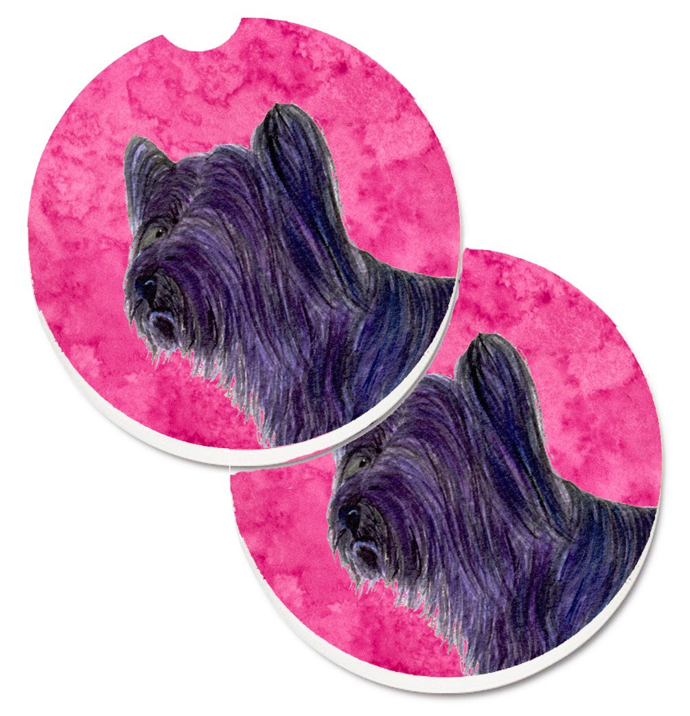 Pink Skye Terrier Set of 2 Cup Holder Car Coasters SS4739-PKCARC by Caroline&#39;s Treasures
