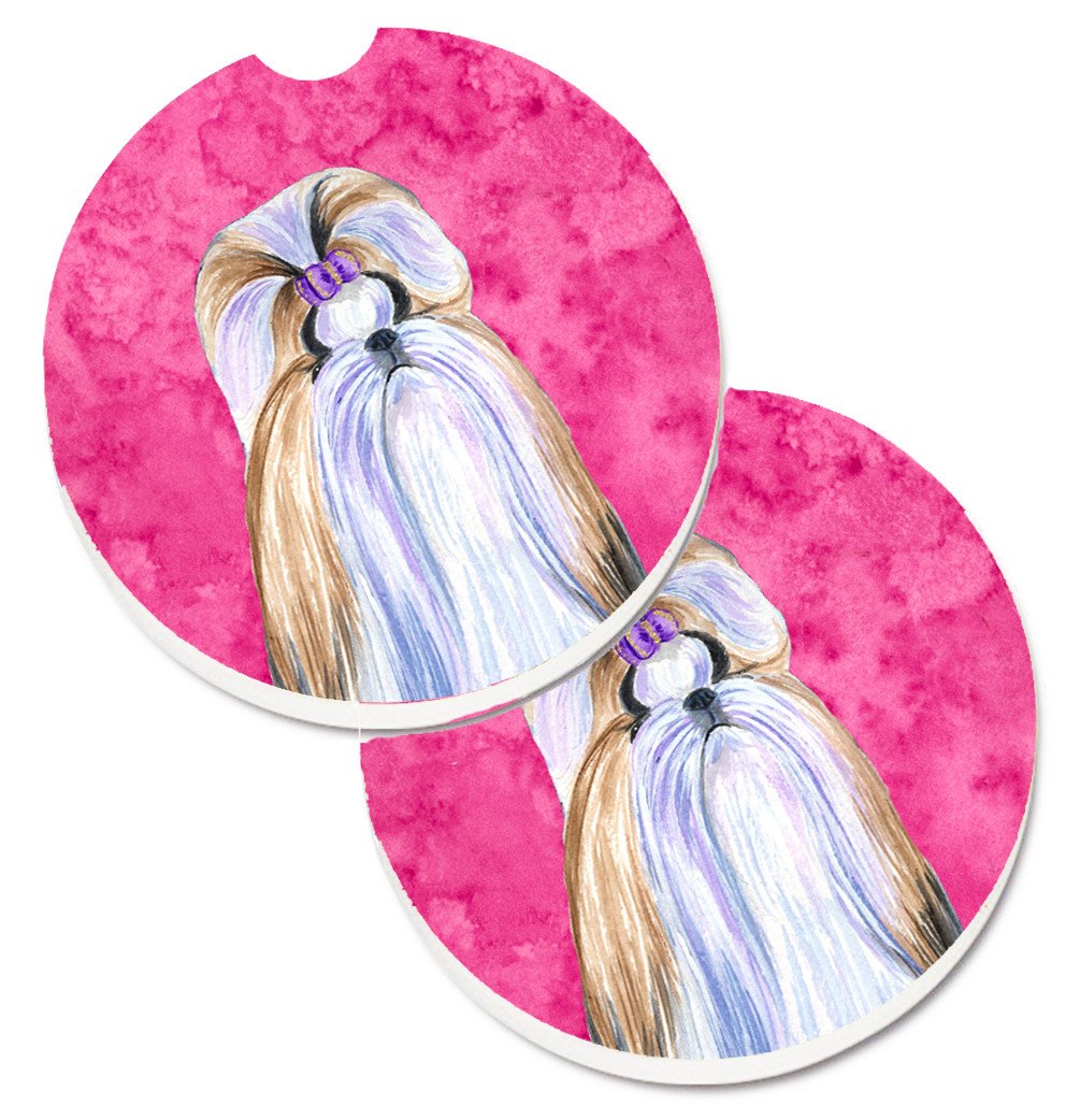 Pink Shih Tzu Set of 2 Cup Holder Car Coasters SS4741-PKCARC by Caroline&#39;s Treasures