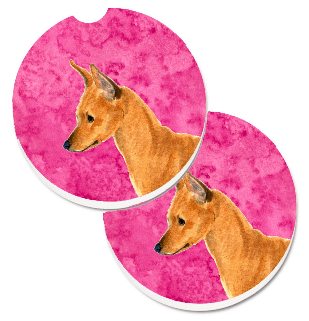 Pink Min Pin Set of 2 Cup Holder Car Coasters SS4742-PKCARC by Caroline&#39;s Treasures