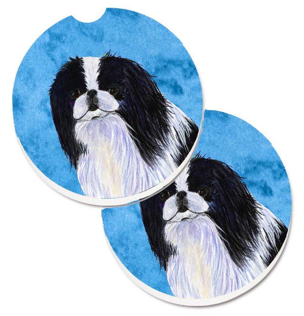 Blue Japanese Chin Set of 2 Cup Holder Car Coasters SS4743-BUCARC by Caroline&#39;s Treasures