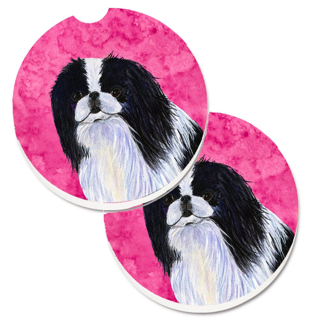 Pink Japanese Chin Set of 2 Cup Holder Car Coasters SS4743-PKCARC by Caroline&#39;s Treasures