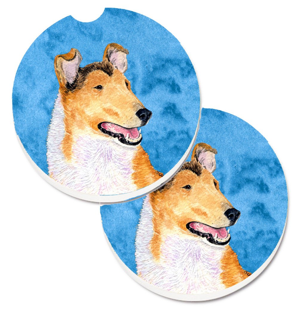 Blue Smooth Collie Set of 2 Cup Holder Car Coasters SS4746-BUCARC by Caroline&#39;s Treasures