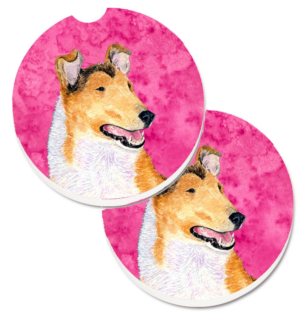 Pink Smooth Collie Set of 2 Cup Holder Car Coasters SS4746-PKCARC by Caroline&#39;s Treasures