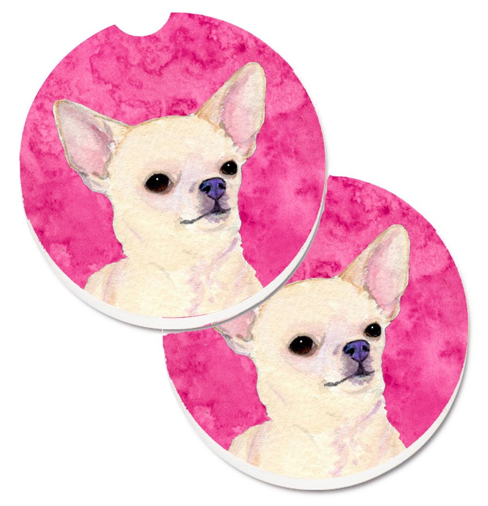 Pink Chihuahua Set of 2 Cup Holder Car Coasters SS4748-PKCARC by Caroline&#39;s Treasures