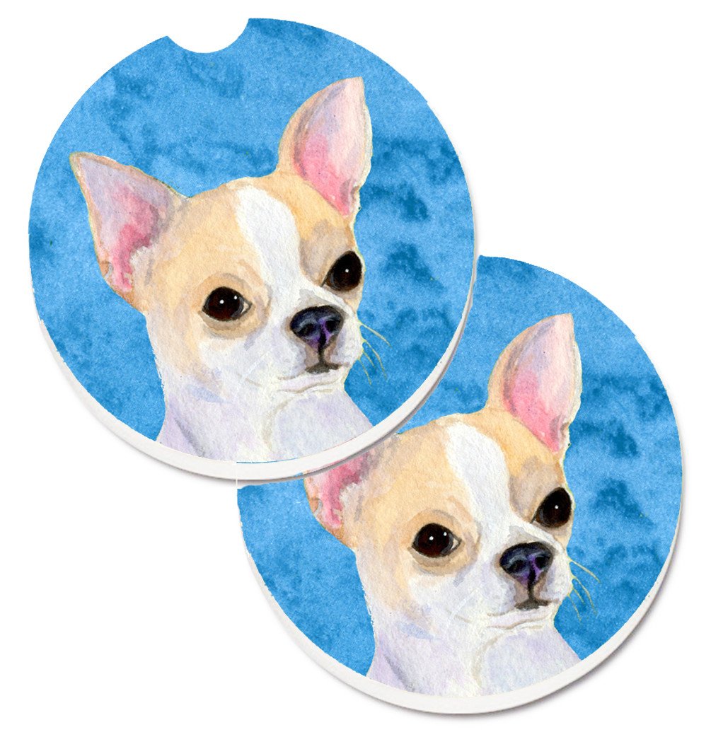 Blue Chihuahua Set of 2 Cup Holder Car Coasters SS4749-BUCARC by Caroline&#39;s Treasures
