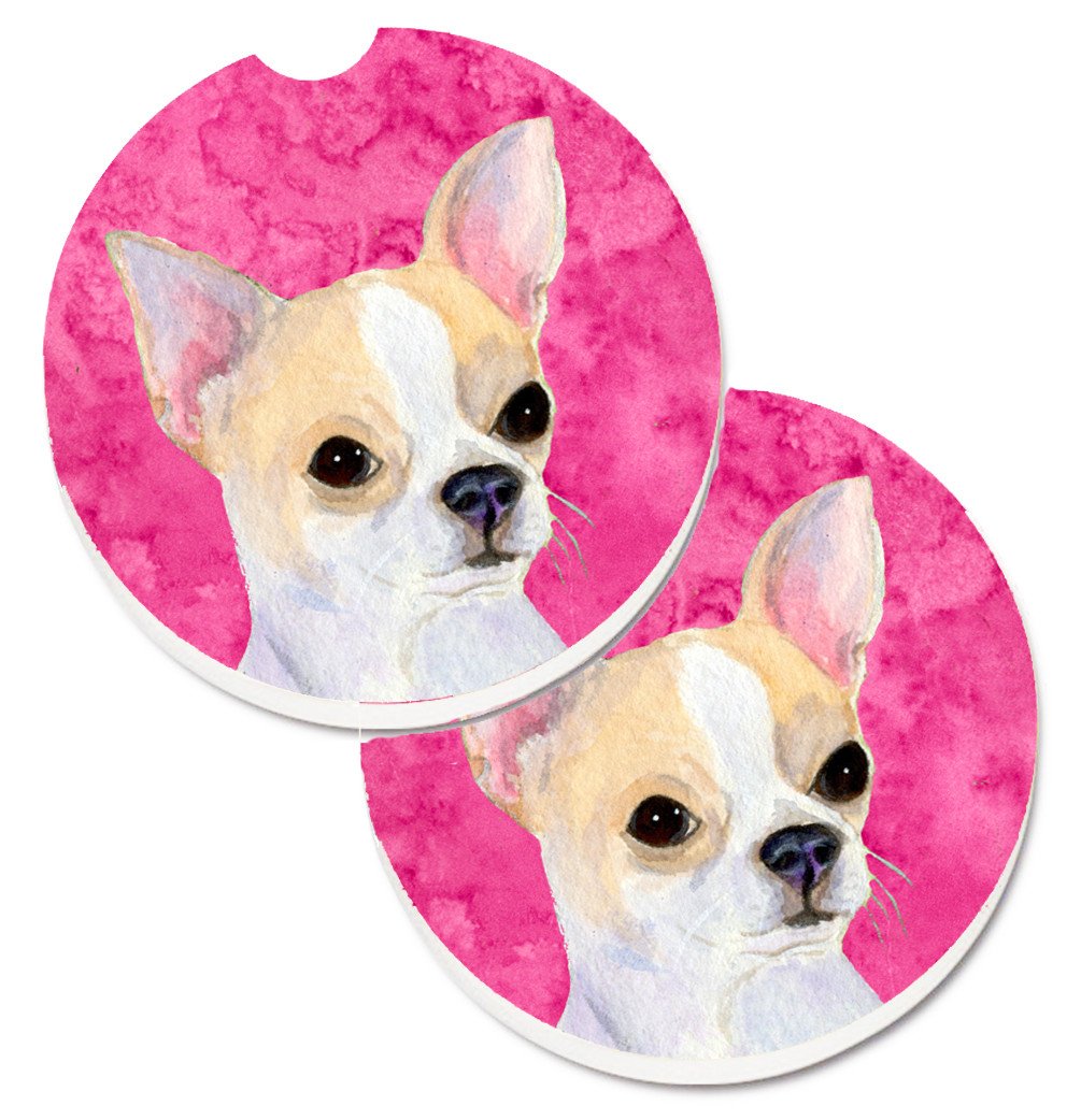 Pink Chihuahua Set of 2 Cup Holder Car Coasters SS4749-PKCARC by Caroline&#39;s Treasures