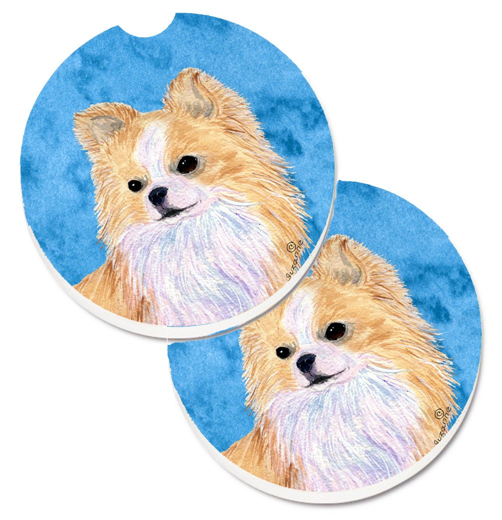 Blue Longhaired Chihuahua Set of 2 Cup Holder Car Coasters SS4750-BUCARC by Caroline&#39;s Treasures