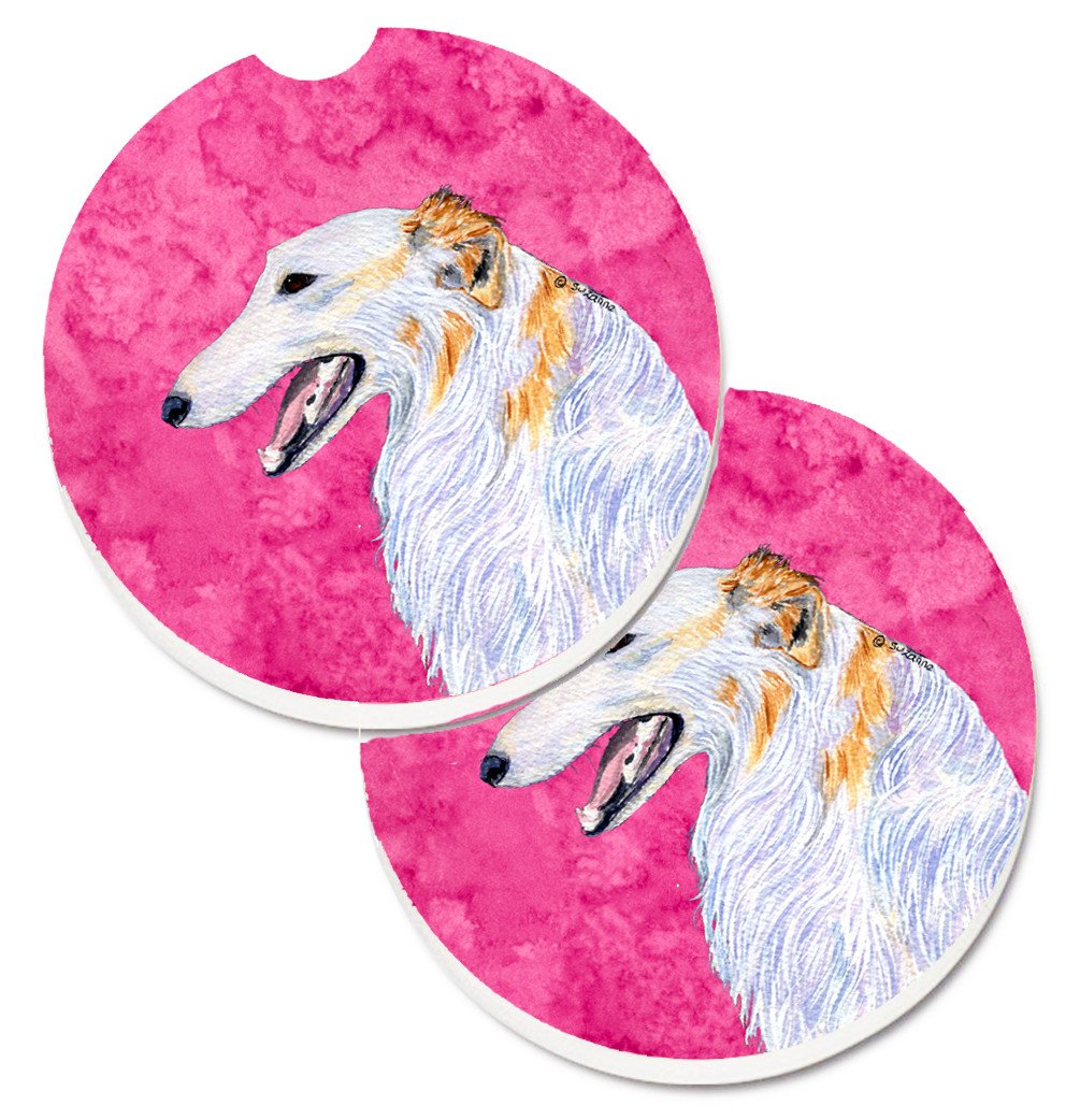 Pink Borzoi Set of 2 Cup Holder Car Coasters SS4751-PKCARC by Caroline&#39;s Treasures