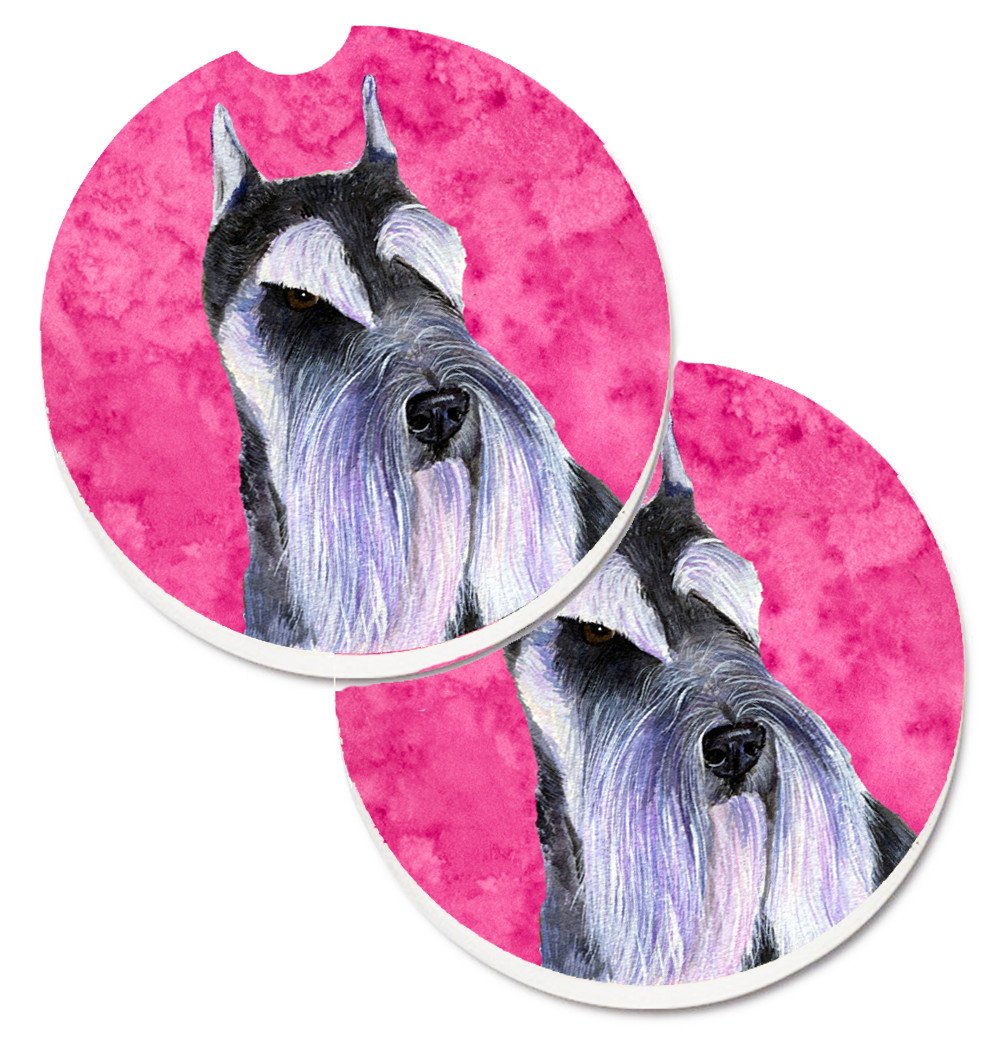 Pink Schnauzer Set of 2 Cup Holder Car Coasters SS4753-PKCARC by Caroline&#39;s Treasures
