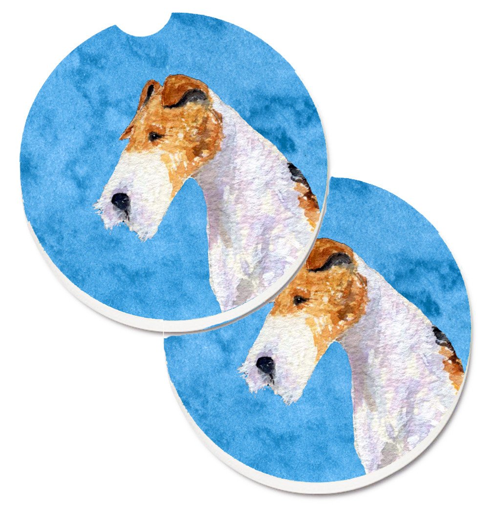 Blue Wire Fox Terrier Set of 2 Cup Holder Car Coasters SS4754-BUCARC by Caroline&#39;s Treasures