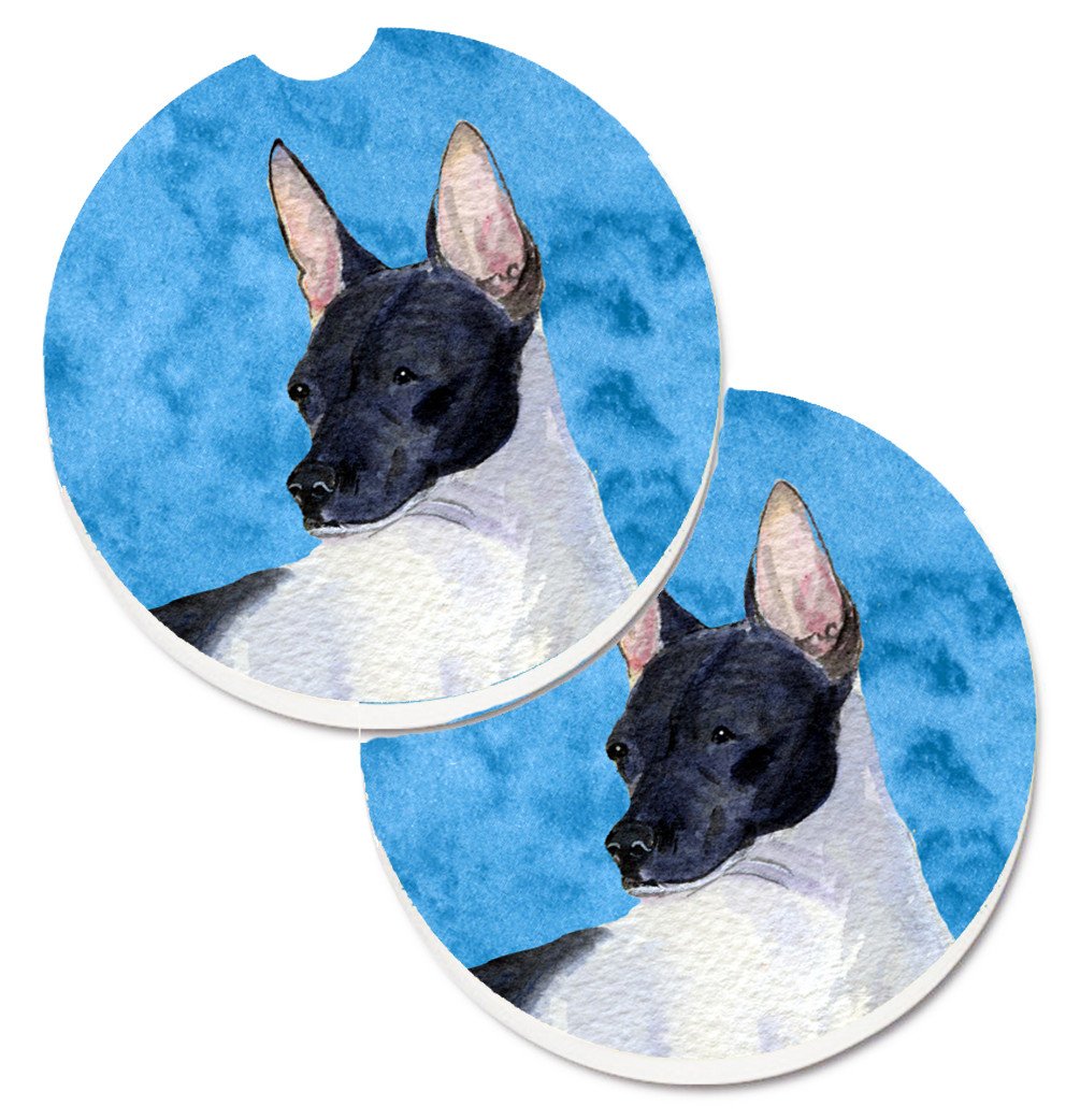 Blue Rat Terrier Set of 2 Cup Holder Car Coasters SS4756-BUCARC by Caroline&#39;s Treasures