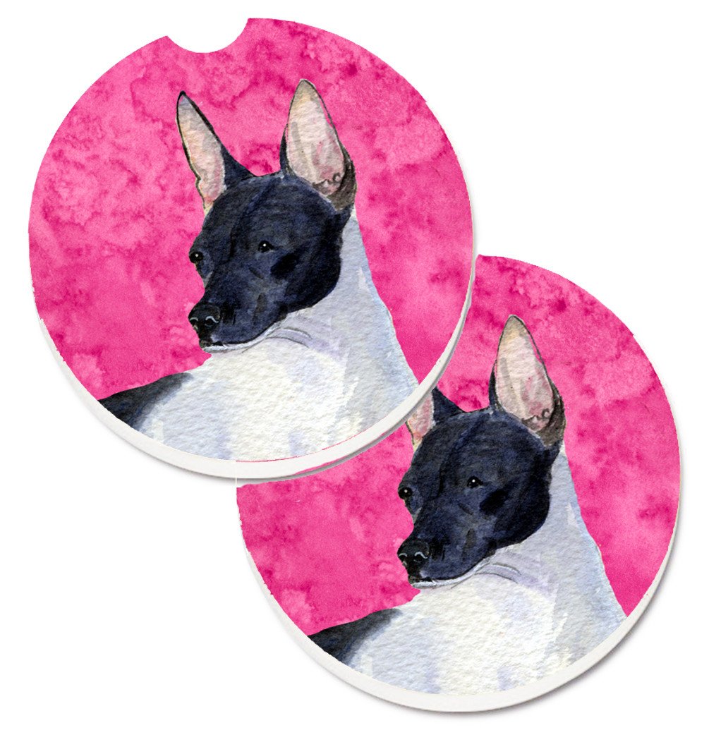 Pink Rat Terrier Set of 2 Cup Holder Car Coasters SS4756-PKCARC by Caroline&#39;s Treasures