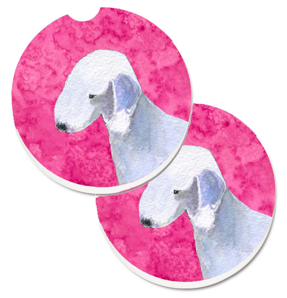 Pink Bedlington Terrier Set of 2 Cup Holder Car Coasters SS4759-PKCARC by Caroline&#39;s Treasures