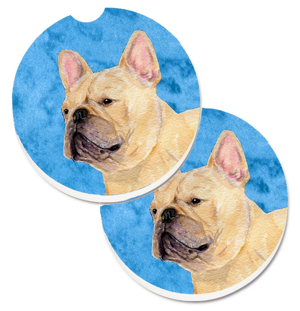 Blue French Bulldog Set of 2 Cup Holder Car Coasters SS4761-BUCARC by Caroline&#39;s Treasures