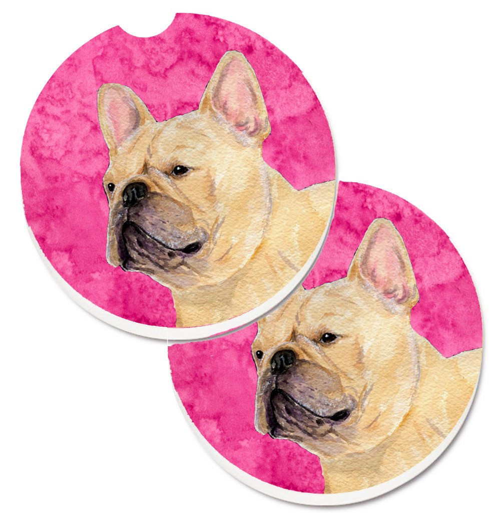 Pink French Bulldog Set of 2 Cup Holder Car Coasters SS4761-PKCARC by Caroline&#39;s Treasures
