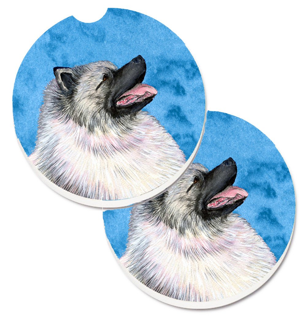 Blue Keeshond Set of 2 Cup Holder Car Coasters SS4764-BUCARC by Caroline&#39;s Treasures