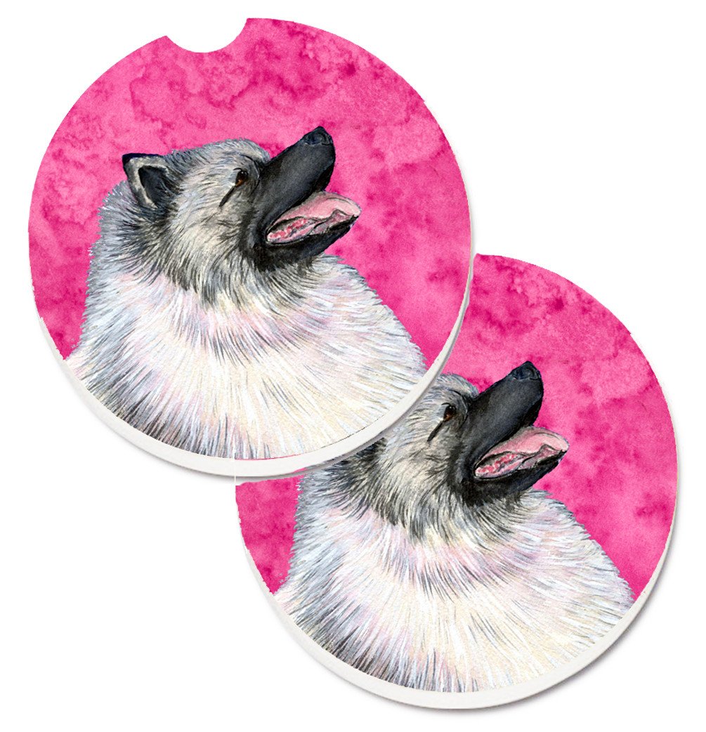 Pink Keeshond Set of 2 Cup Holder Car Coasters SS4764-PKCARC by Caroline&#39;s Treasures