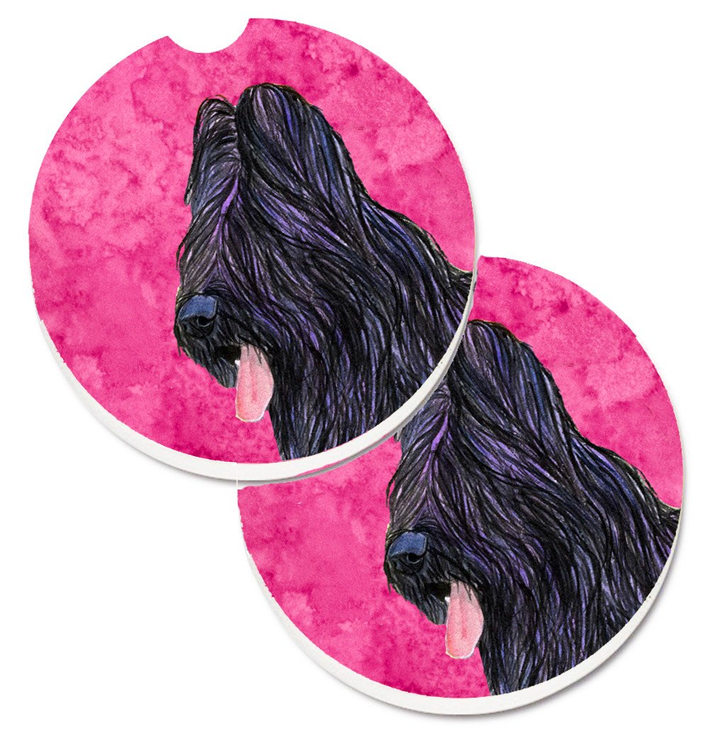 Pink Briard Set of 2 Cup Holder Car Coasters SS4765-PKCARC by Caroline&#39;s Treasures