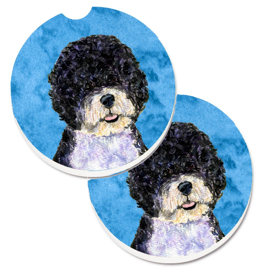 Blue Portuguese Water Dog Set of 2 Cup Holder Car Coasters SS4766-BUCARC by Caroline&#39;s Treasures