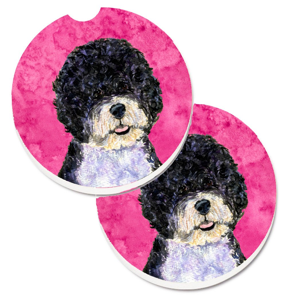 Pink Portuguese Water Dog Set of 2 Cup Holder Car Coasters SS4766-PKCARC by Caroline&#39;s Treasures