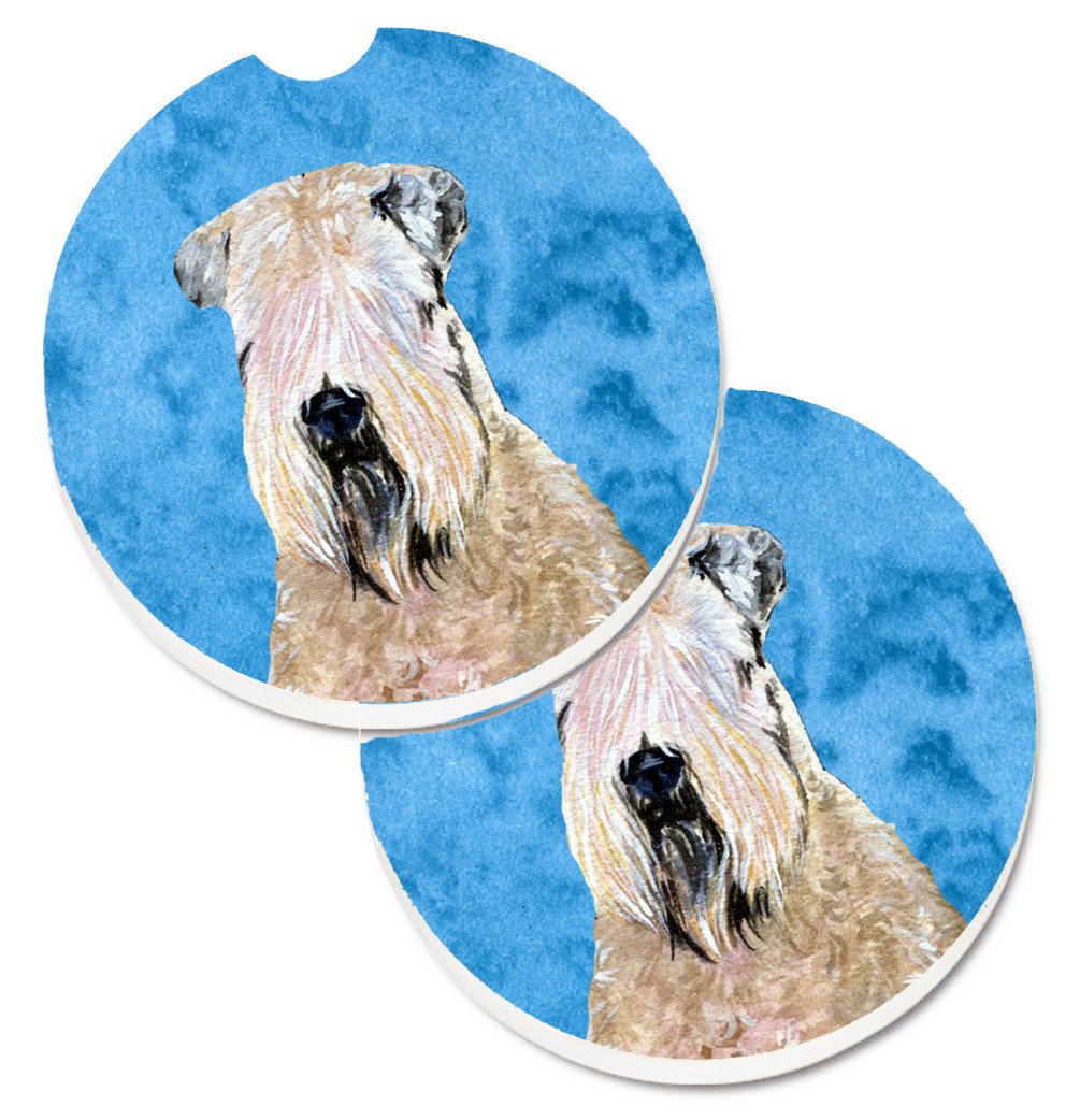 Blue Soft Coated Wheaten Terrier Set of 2 Cup Holder Car Coasters SS4769-BUCARC by Caroline&#39;s Treasures