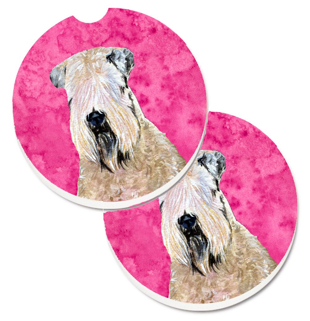 Pink Soft Coated Wheaten Terrier Set of 2 Cup Holder Car Coasters SS4769-PKCARC by Caroline's Treasures