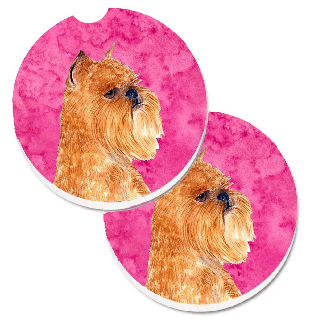 Pink Brussels Griffon Set of 2 Cup Holder Car Coasters SS4770-PKCARC by Caroline&#39;s Treasures