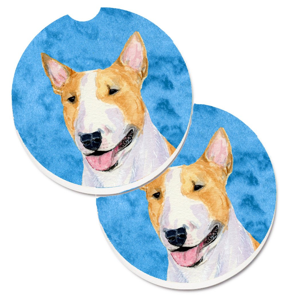 Blue Bull Terrier Set of 2 Cup Holder Car Coasters SS4772-BUCARC by Caroline&#39;s Treasures