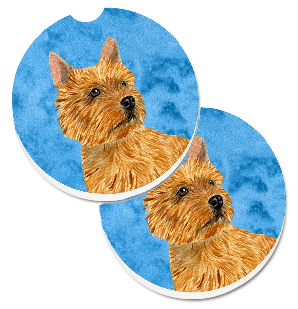 Blue Norwich Terrier Set of 2 Cup Holder Car Coasters SS4775-BUCARC by Caroline&#39;s Treasures