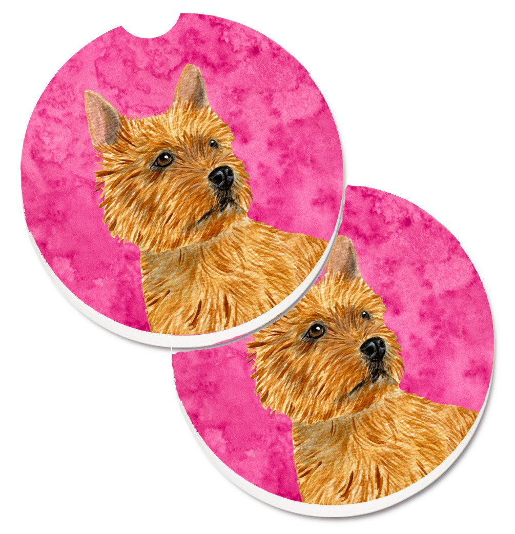 Pink Norwich Terrier Set of 2 Cup Holder Car Coasters SS4775-PKCARC by Caroline&#39;s Treasures